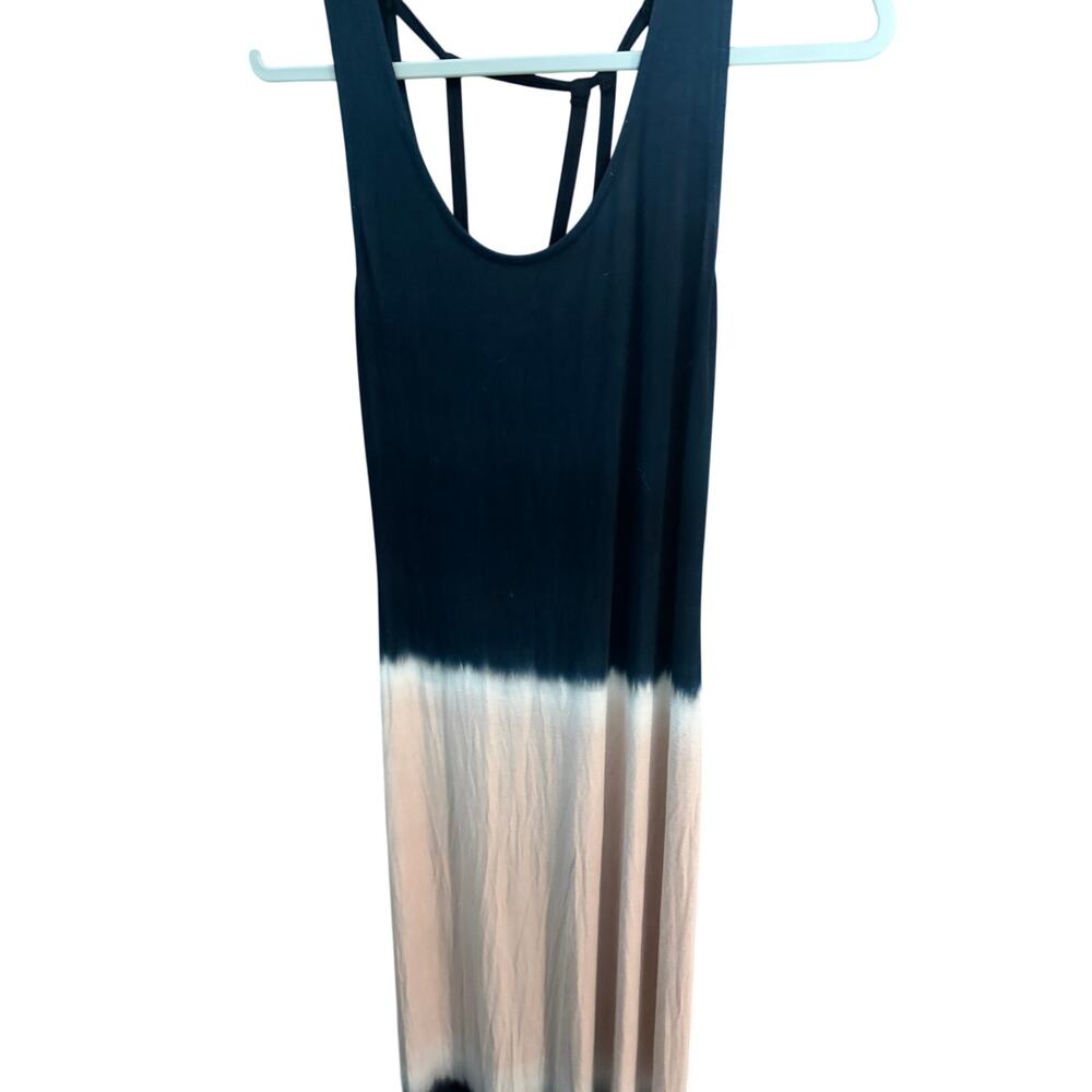 Mono B Maxi Dress Medium Navy Blush Pink Tie Dye Color Block Racerback Boho